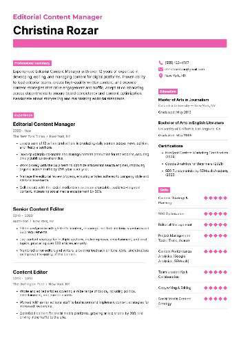 Editorial Content Manager Resume