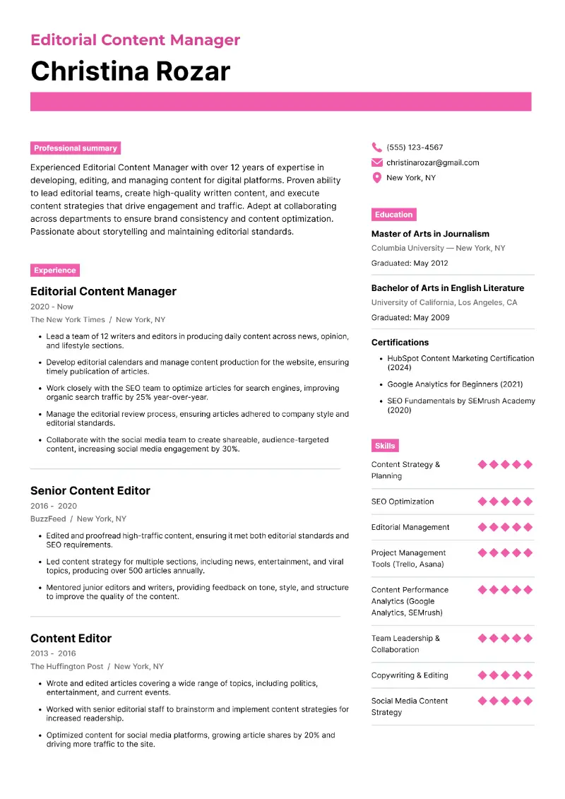 Editorial Content Manager Resume Editorial Content Manager Resume