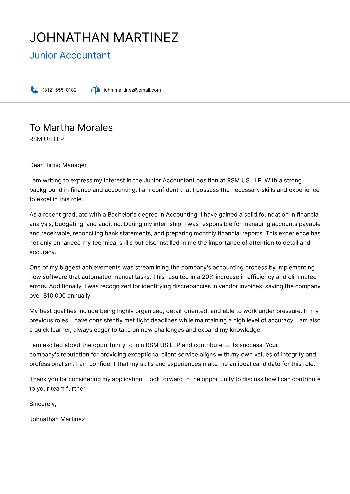 Junior Accountant Cover Letter