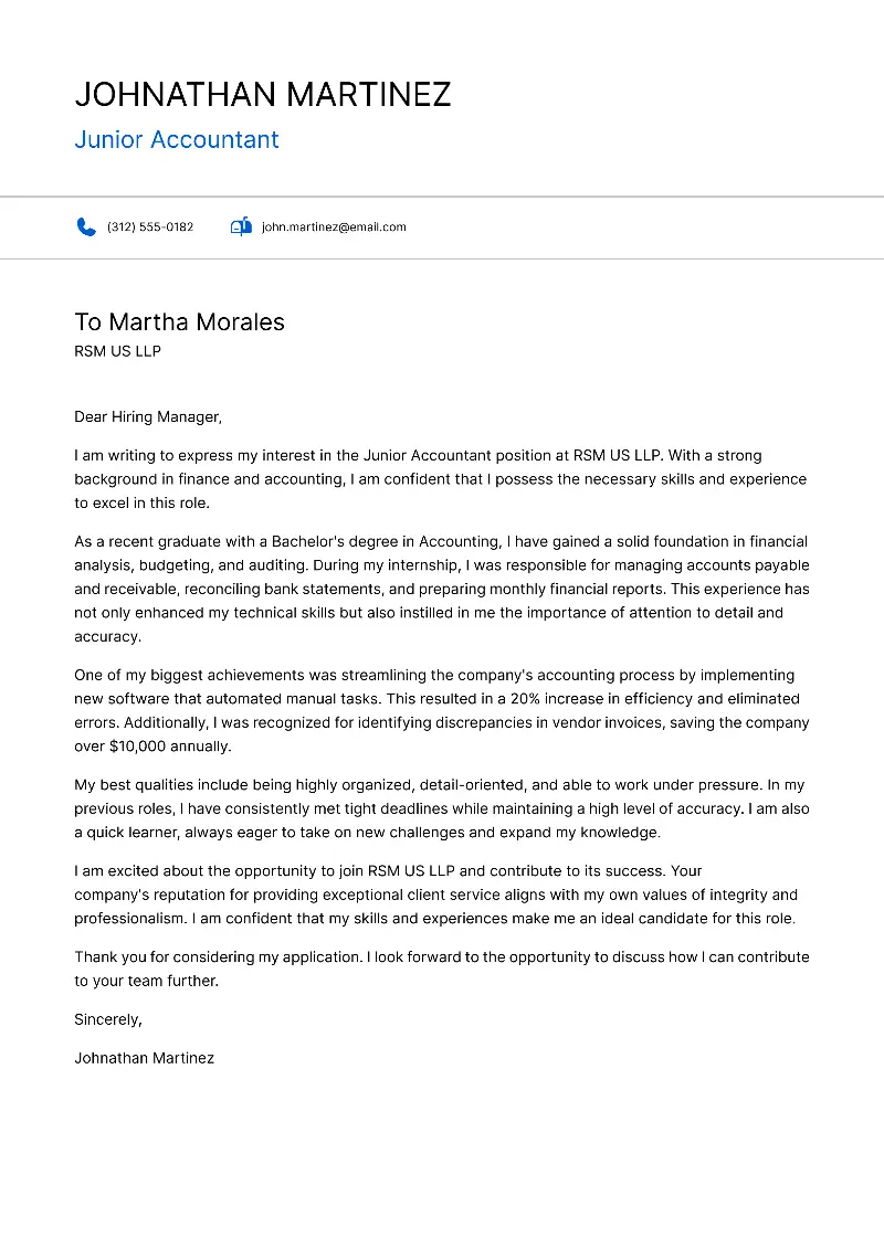 Junior Accountant Cover Letter Junior Accountant Cover Letter
