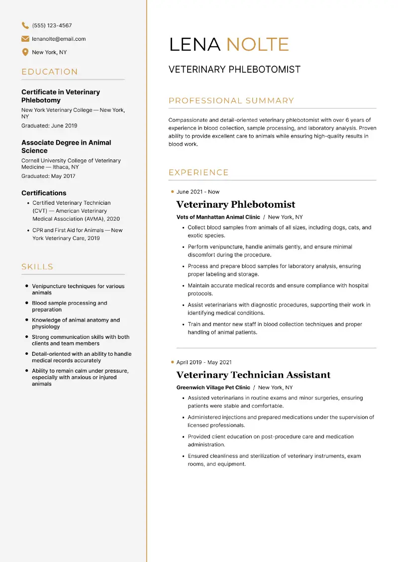 Veterinary Phlebotomist Resume Veterinary Phlebotomist Resume