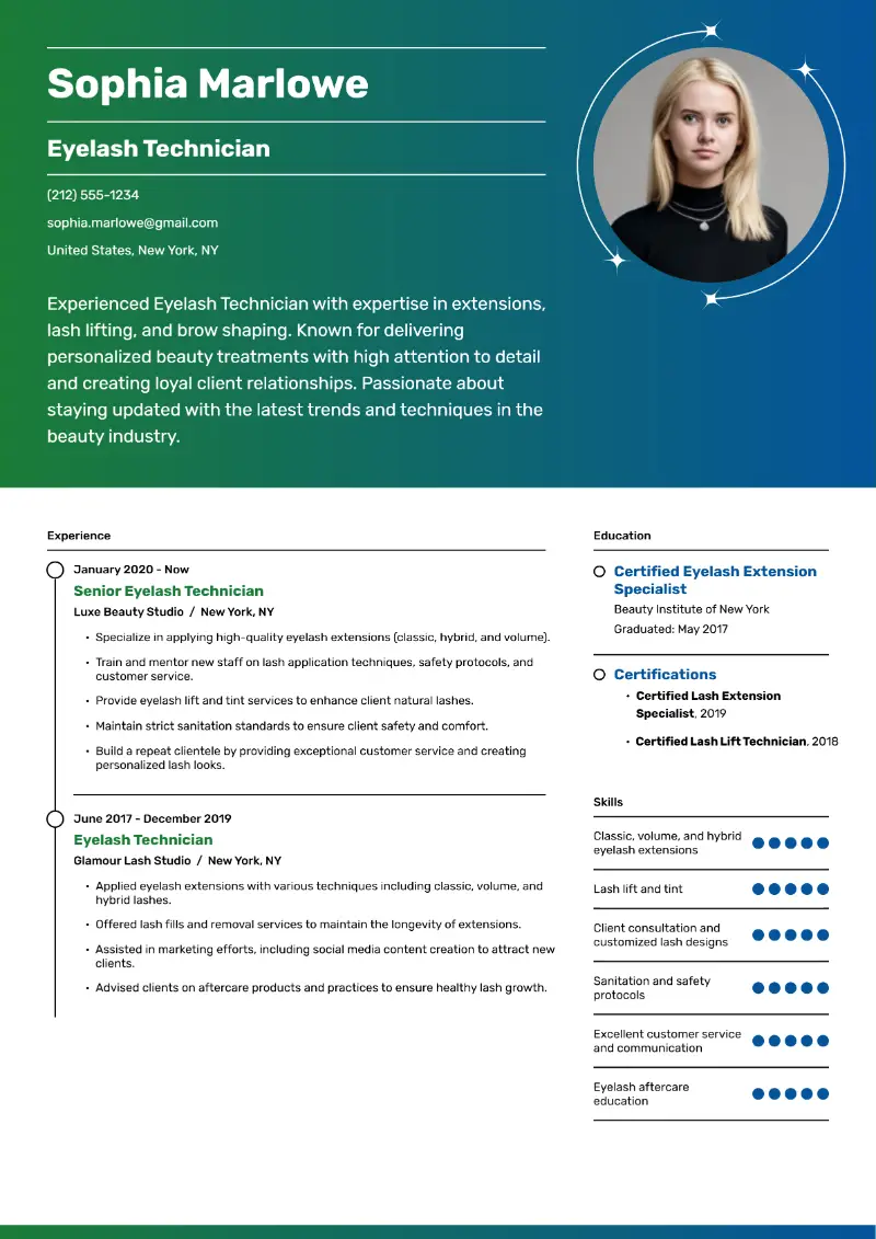 Eyelash Technician Resume Examples & Tips for 2025