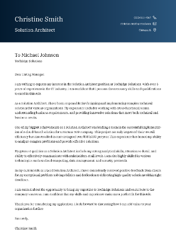 Solution Architect Cover Letter