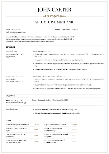 Automotive Mechanic Resume Automotive Mechanic Resume