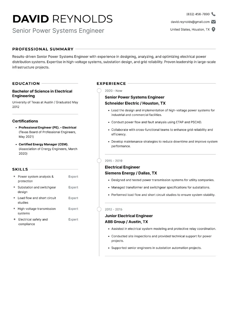 Senior Electrical Engineer Resume Examples & Guidelines
