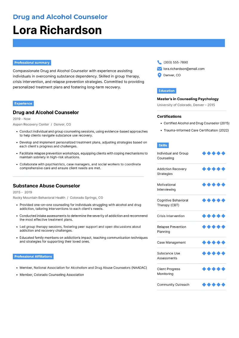 Substance Abuse Counselor Resume Examples and Tips for 2025