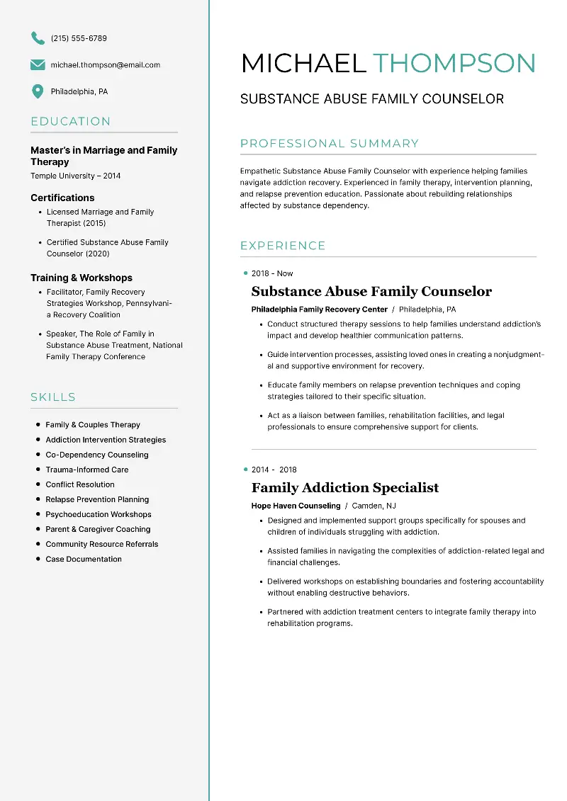 Substance Abuse Family Counselor Resume Substance Abuse Family Counselor Resume