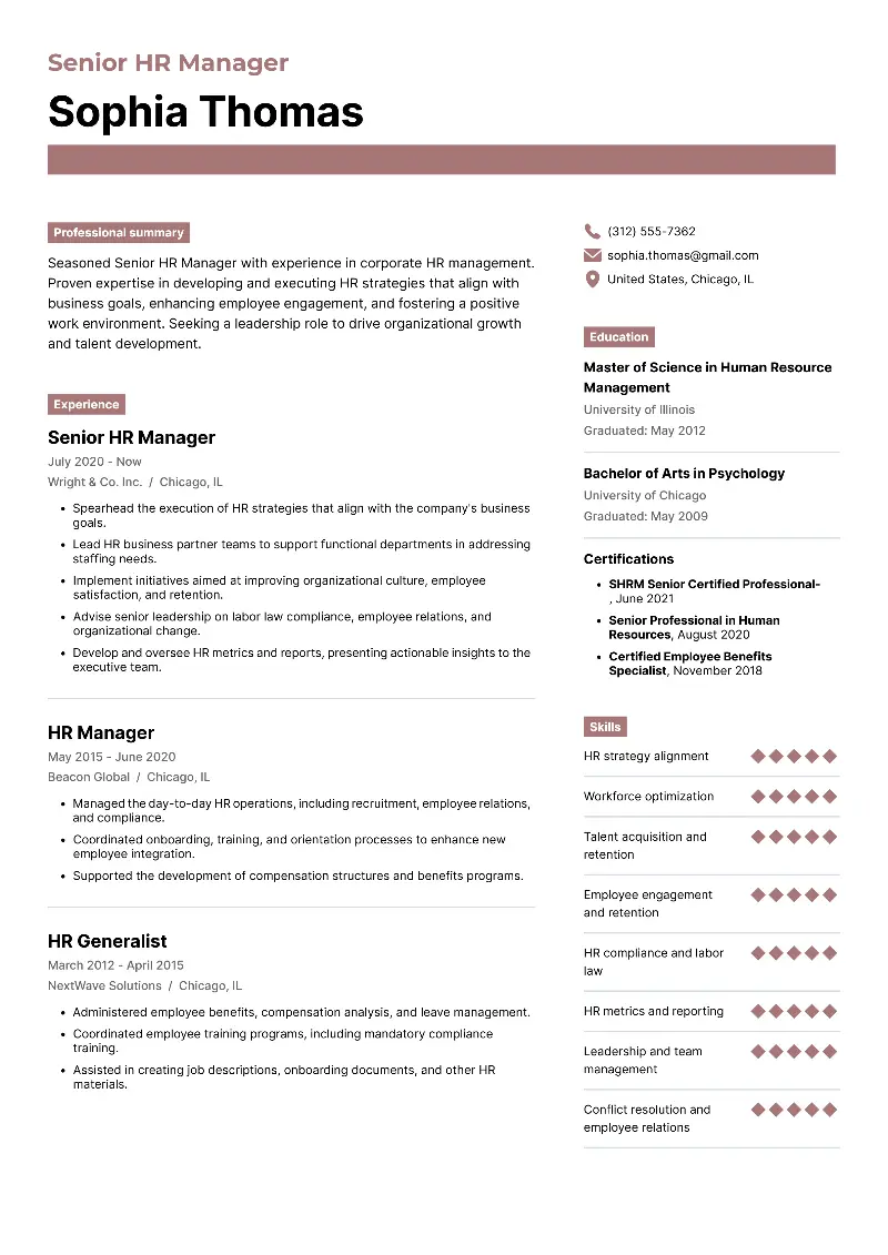 Senior HR Manager Resume Examples & Templates for 2025