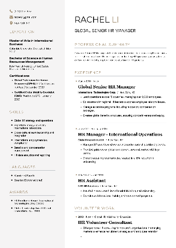 Global Senior HR Manager  Resume Global Senior HR Manager  Resume