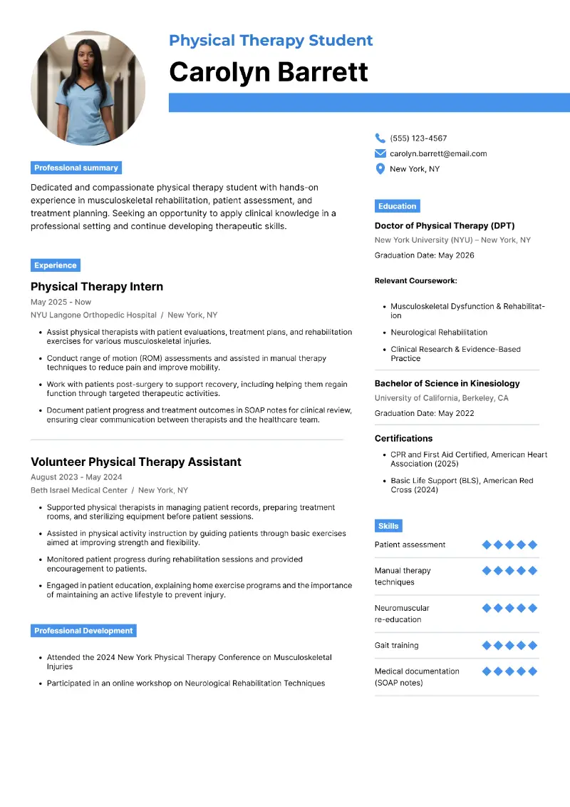 Student Physical Therapist Resume Examples, Skills & Tips