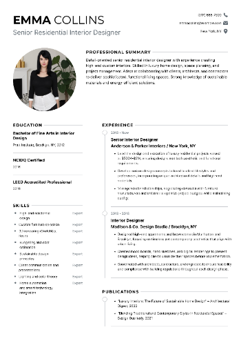Senior Residential Interior Designer Resume Senior Residential Interior Designer Resume