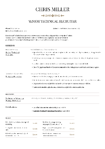 Senior Technical Recruiter  Resume Senior Technical Recruiter  Resume