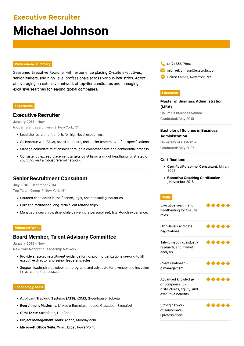 Executive Recruiter  Resume Executive Recruiter  Resume