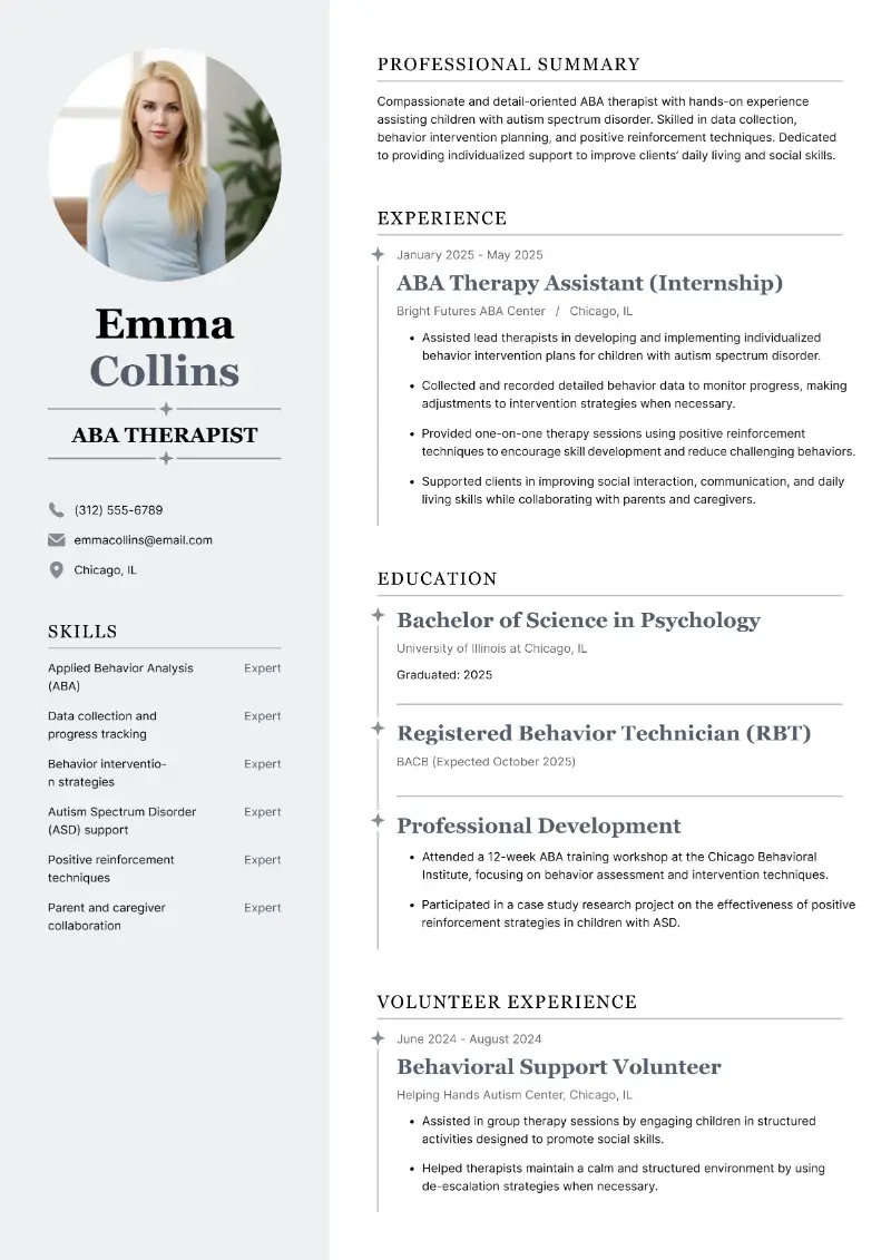 Entry-Level Behavior Therapist Resume Examples and Format