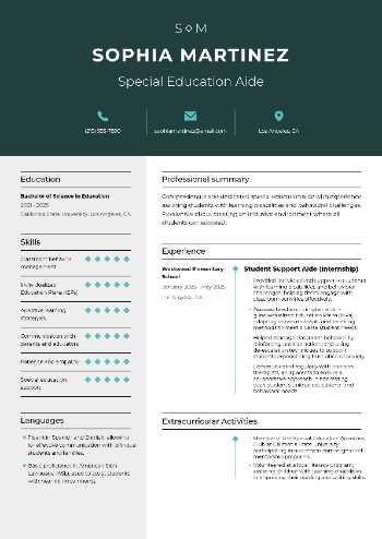 Special Education Aide Resume