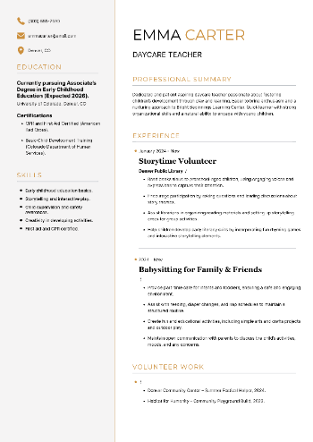 Daycare Teacher Resume