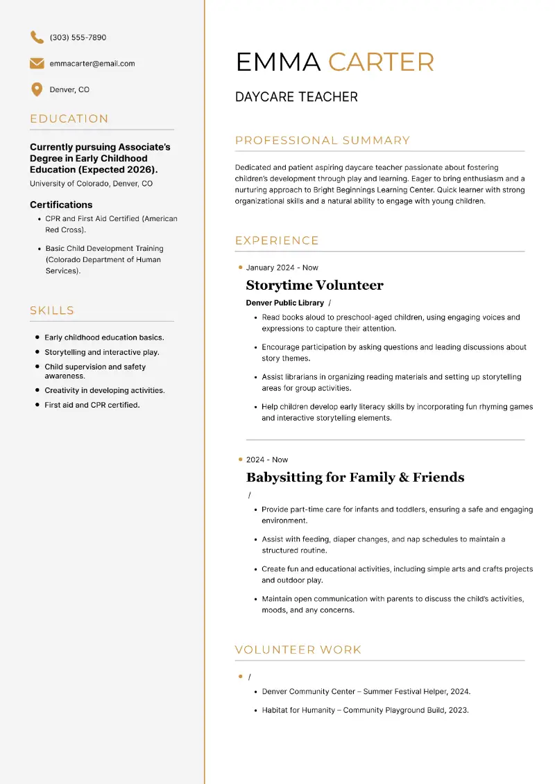 Entry-Level Child Care Resume Examples + Tips for 2025