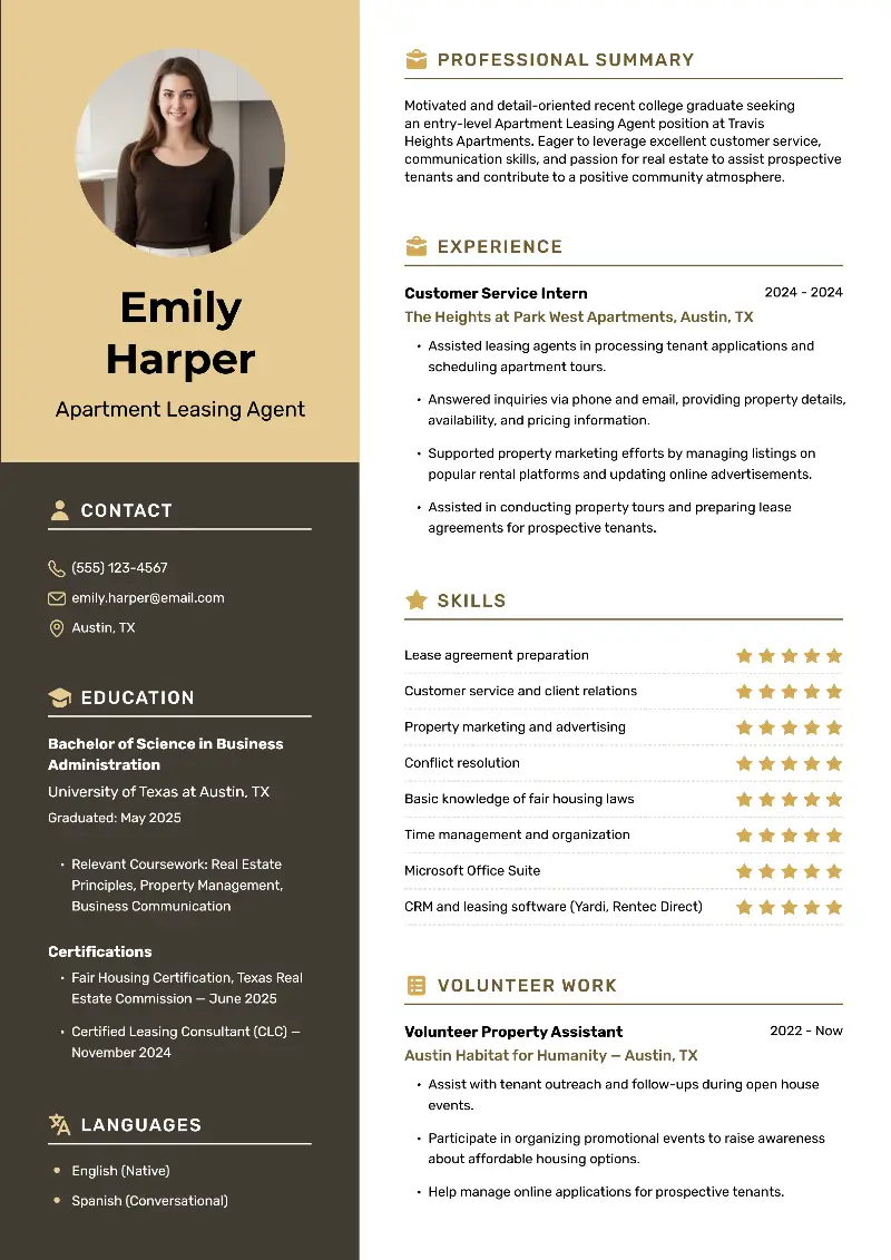 Entry-Level Leasing Agent Resume Examples and Tips for 2025