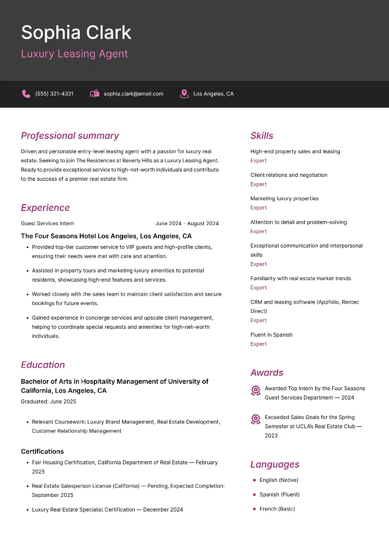 Luxury Leasing Agent Resume Luxury Leasing Agent Resume