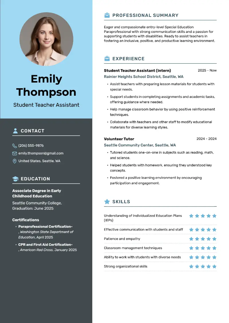 Entry-Level Paraprofessional Resume Examples for 2025