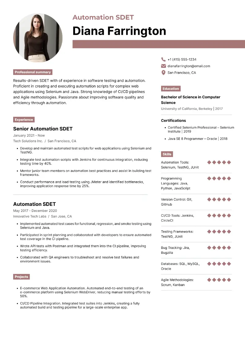 Perfect SDET Resume Examples and Writing Strategies