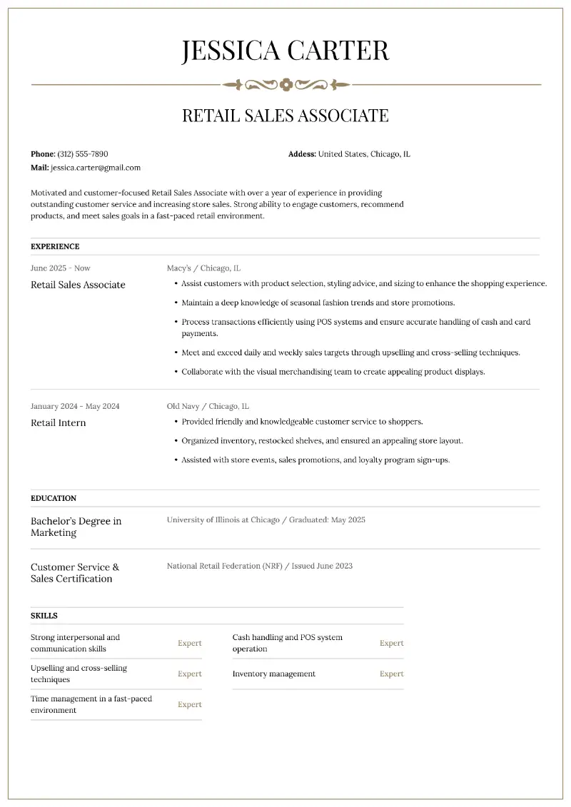 Entry-Level Sales Associate Resume Examples for 2025