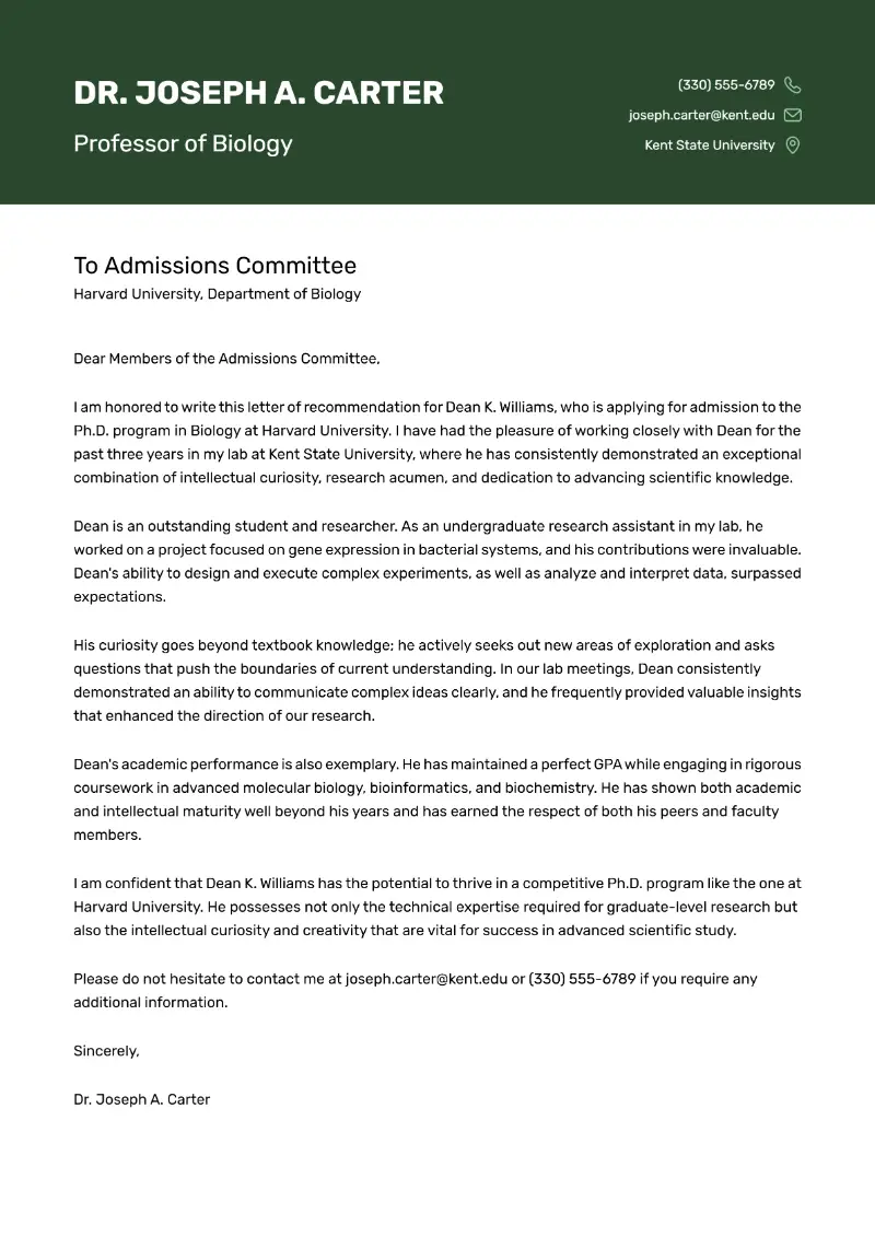 Professor of Biology Cover Letter