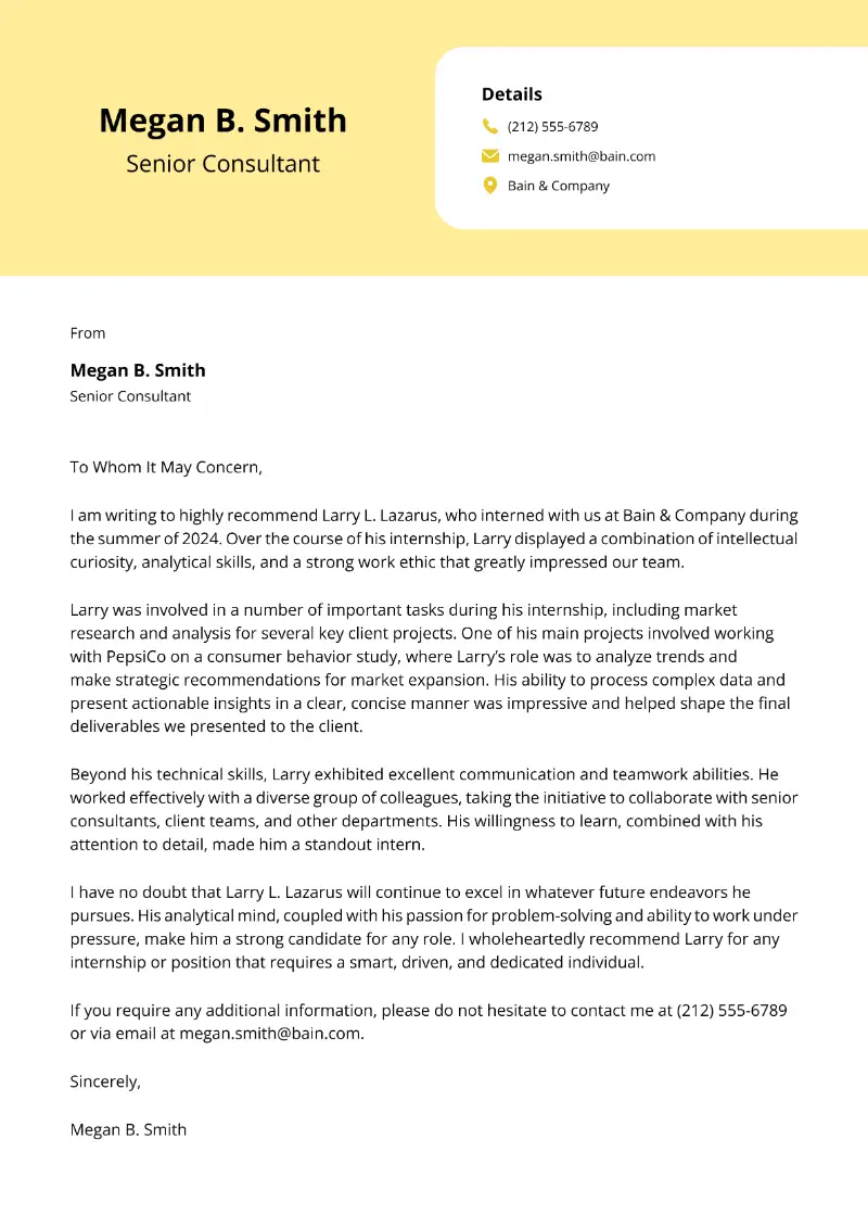 Senior Consultant Cover Letter