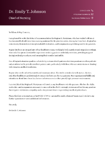 Chief of Nursing Cover Letter