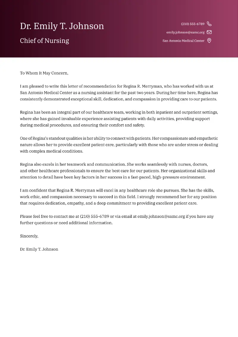 Chief of Nursing Cover Letter Chief of Nursing Cover Letter