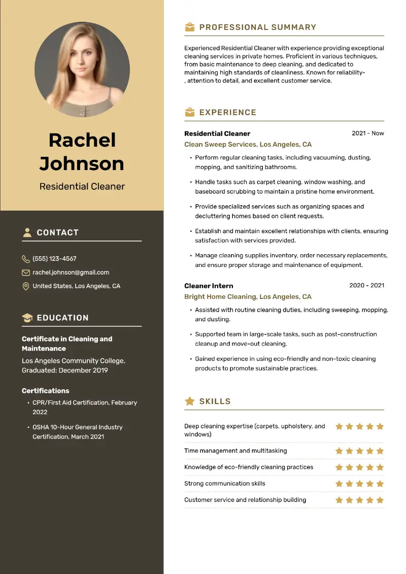 Cleaning Resume Examples and Templates for 2025