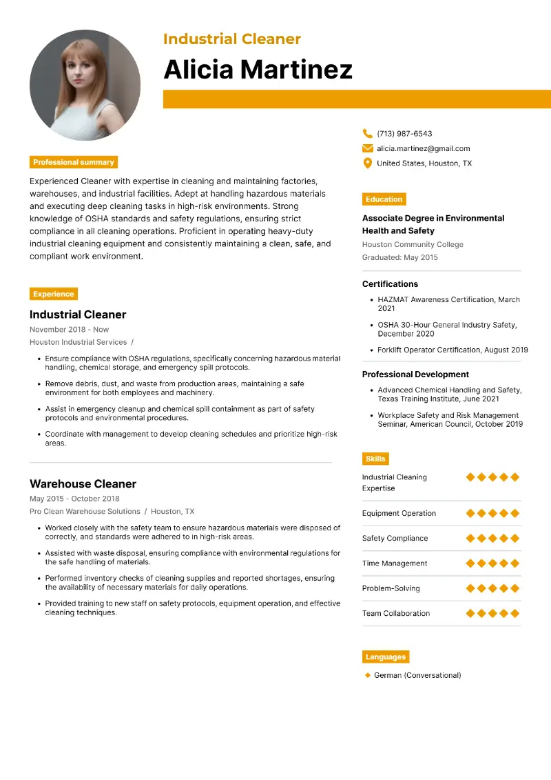 Industrial Cleaner Resume Industrial Cleaner Resume