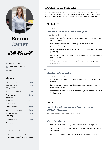 Retail Assistant Bank Manager Resume Retail Assistant Bank Manager Resume