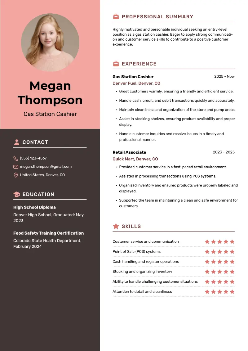 Gas Station Cashier Resume Examples and Tips for 2025