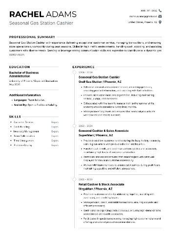 Seasonal Gas Station Cashier Resume Seasonal Gas Station Cashier Resume