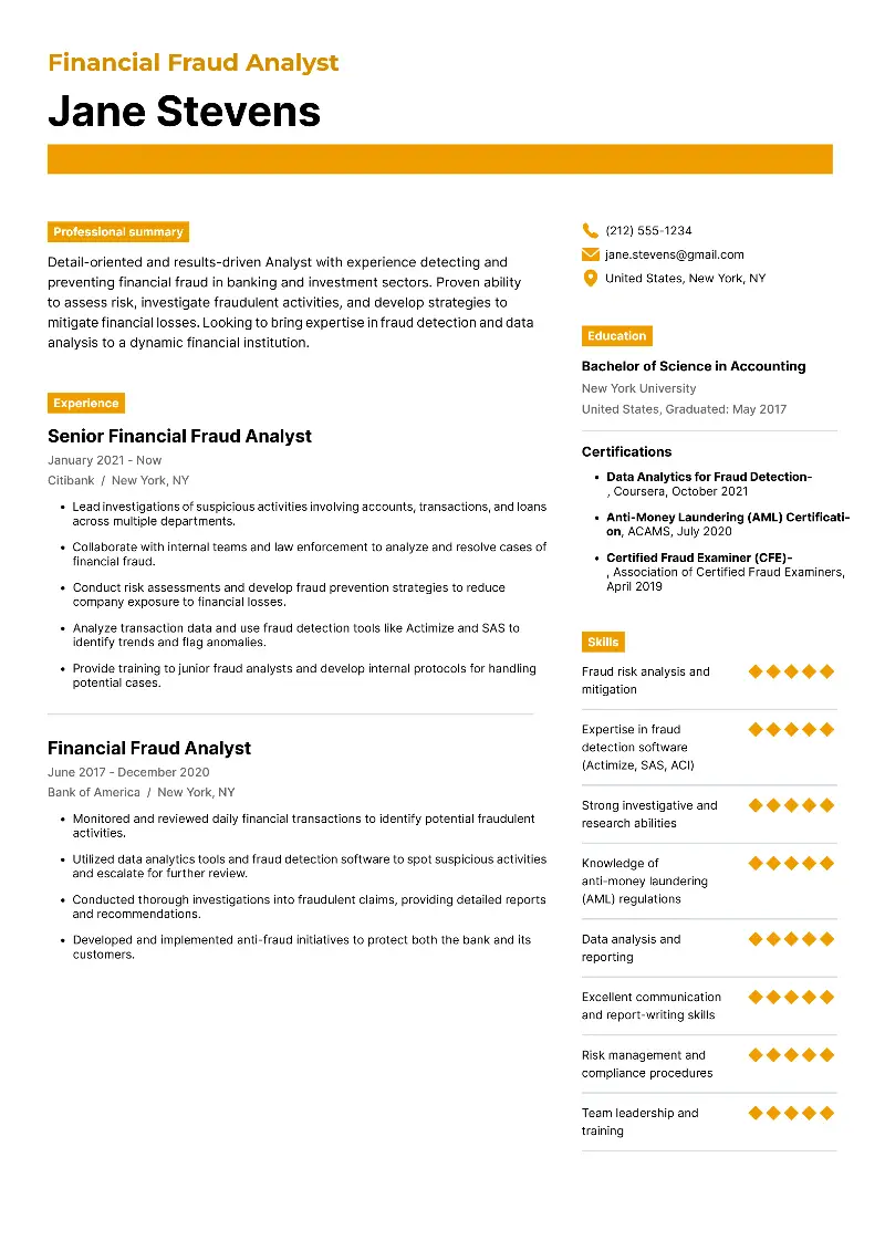 Fraud Analyst Resume Examples and Templates for 2025