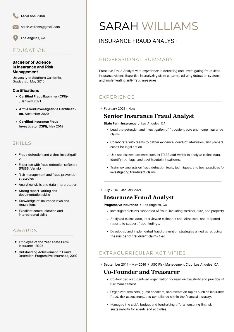 Insurance Fraud Analyst Resume Insurance Fraud Analyst Resume