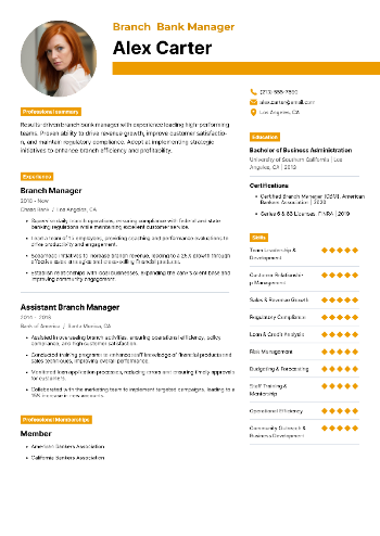 Branch Bank Manager Resume Sample