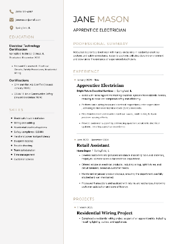Apprentice Electrician Resume