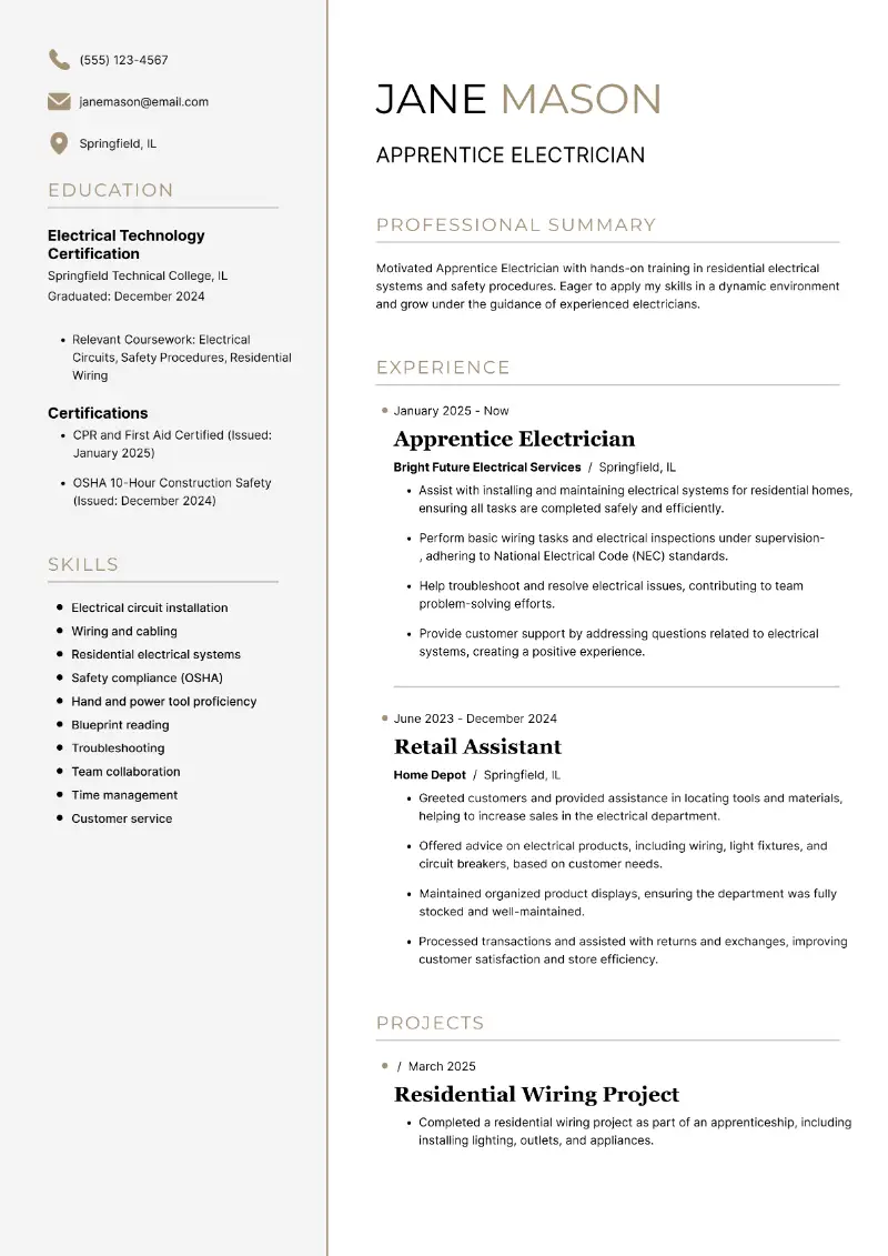 Entry-Level Electrician Resume Examples and Tips for Success