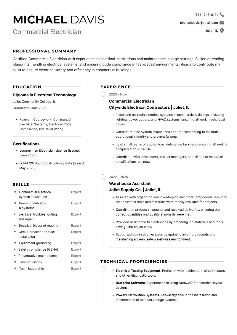 Commercial Electrician Resume Commercial Electrician Resume