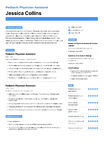 Pediatric Physician Assistant Resume Pediatric Physician Assistant Resume