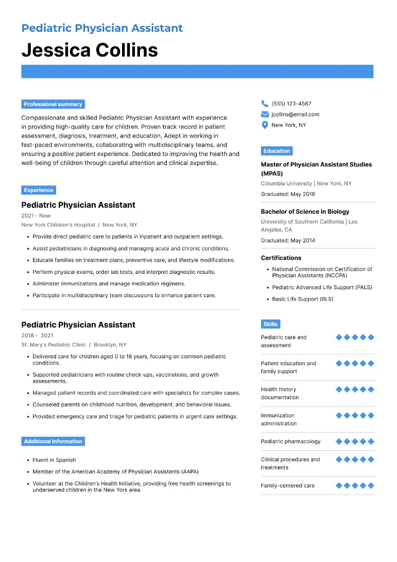 Pediatric Physician Assistant Resume Pediatric Physician Assistant Resume