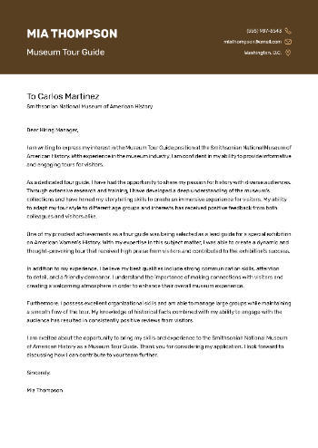 Museum Tour Guide Cover Letter Sample Museum Tour Guide Cover Letter Sample