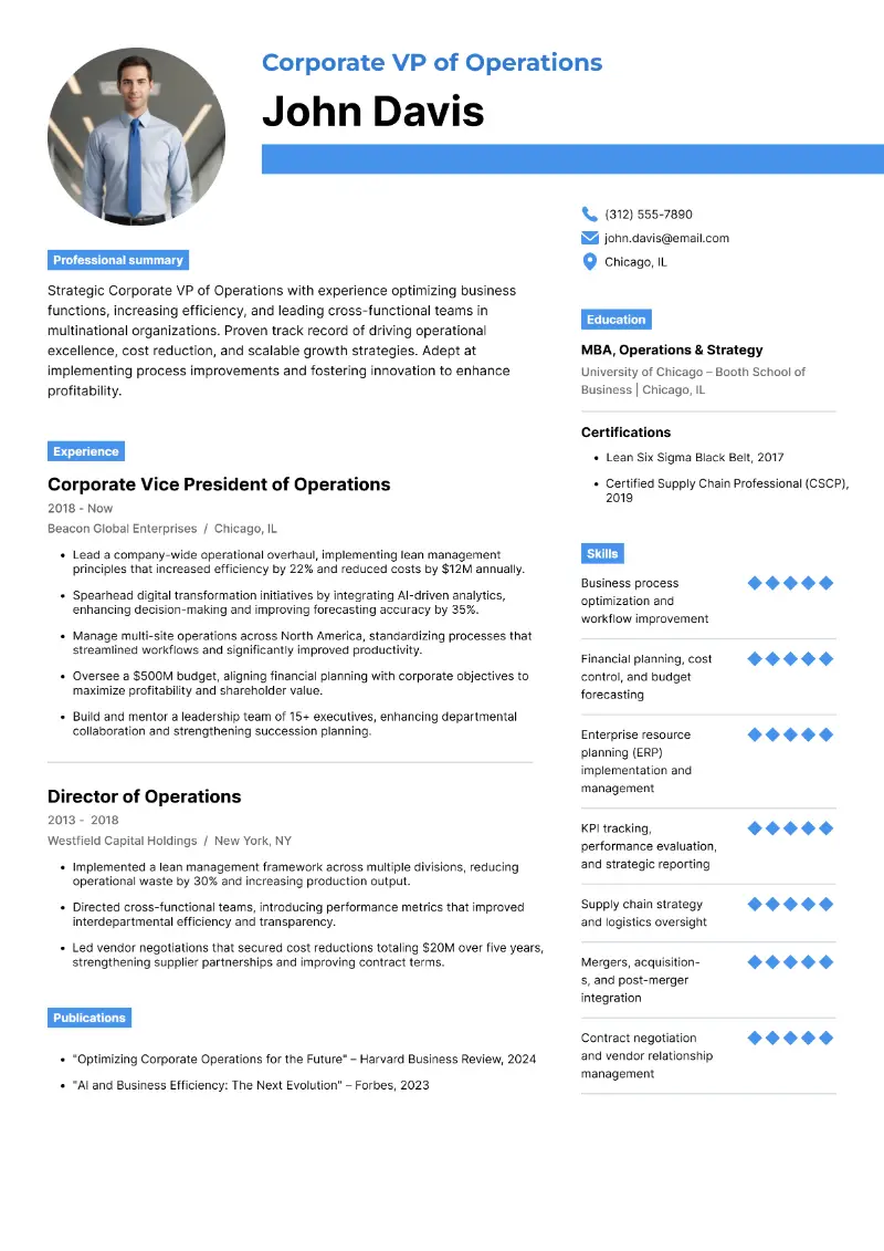 VP of Operations Resume: Examples, Skills & Templates