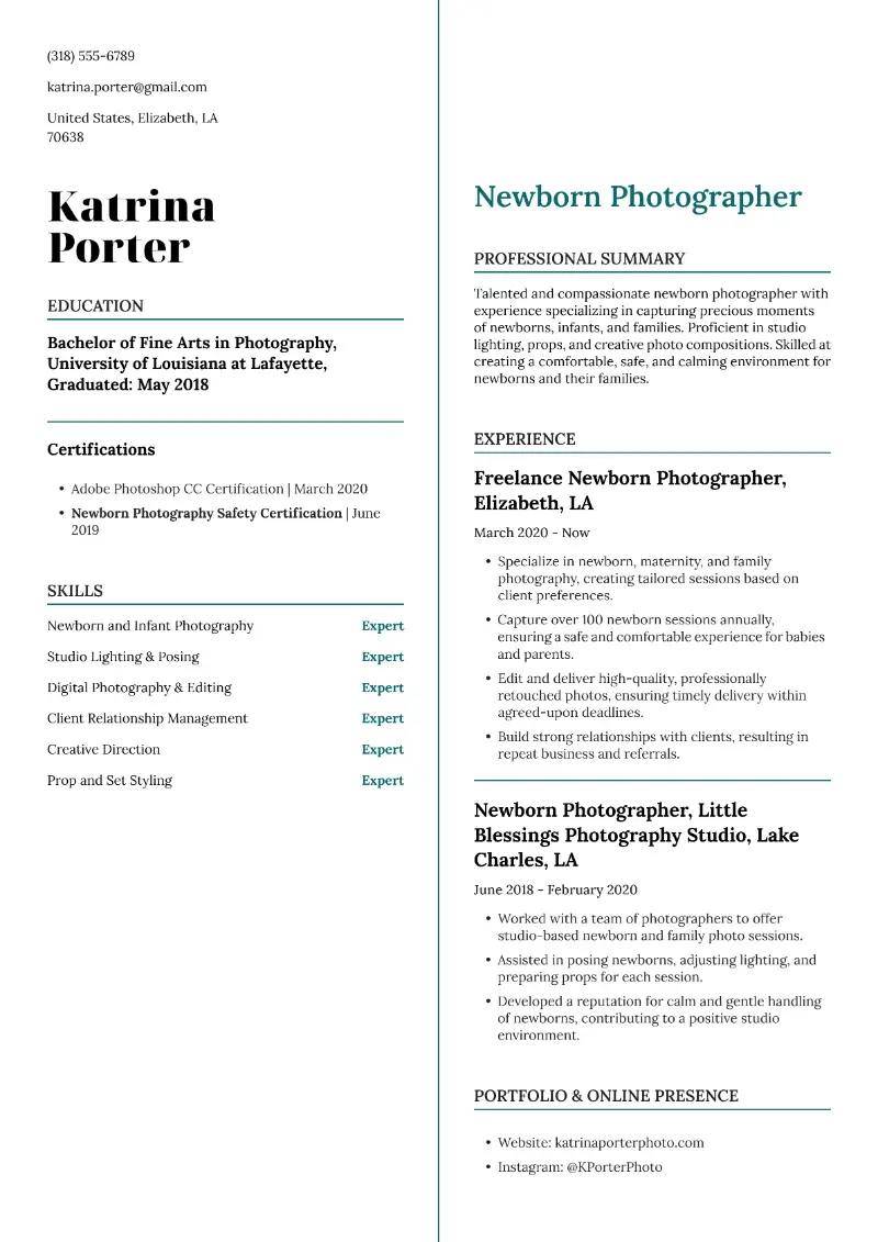 Newborn Photographer Resume Newborn Photographer Resume