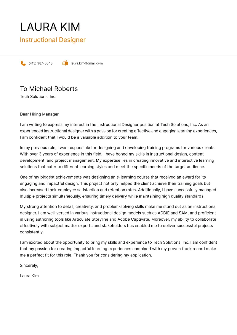 Instructional Designer Cover Letter Instructional Designer Cover Letter