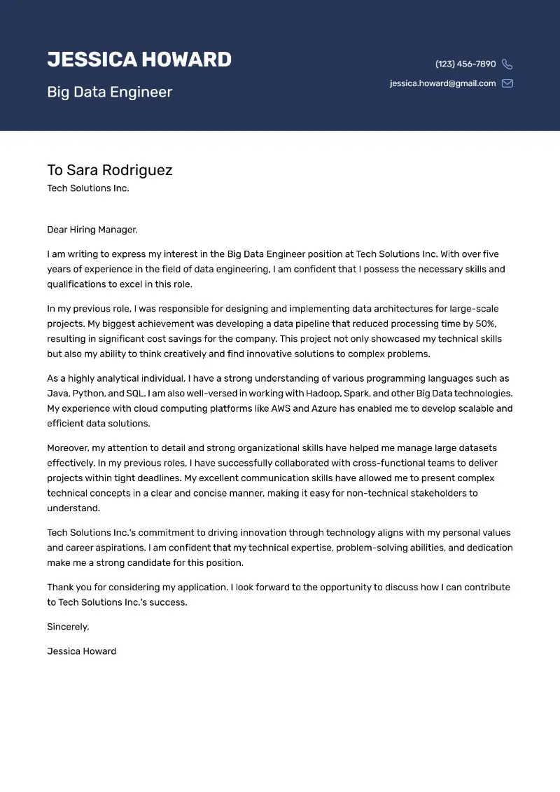 Big Data Engineer Cover Letter
