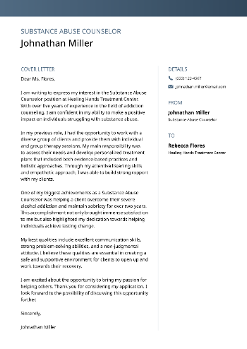 Substance Abuse Counselor Cover Letter