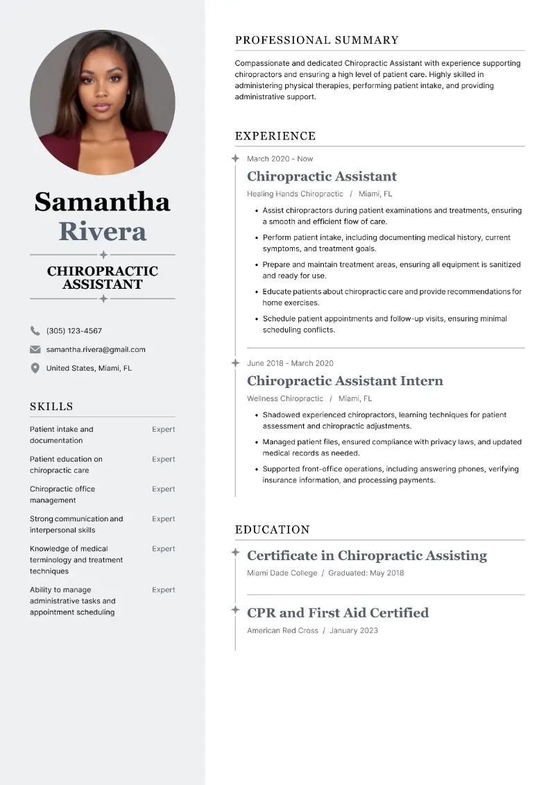 3 Chiropractic Assistant Resume Examples for 2025
